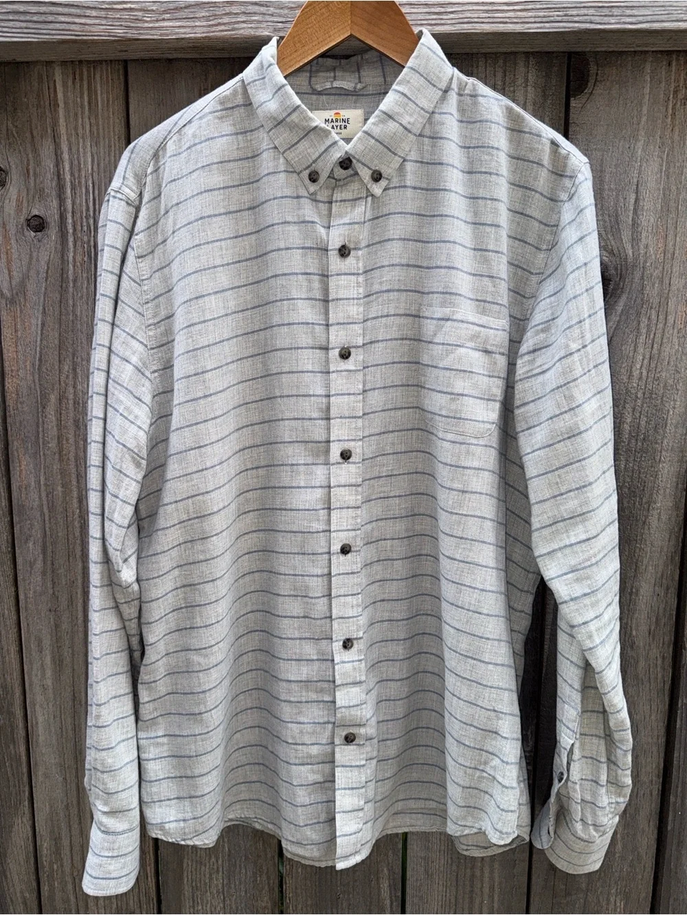 MARINE Layer Stripe Button Front Long Sleeve Shirt Size Large - Picture 4 of 7